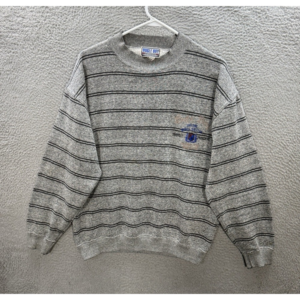 Vintage Bugle Boy Sweatshirt Adult XL Gray Crewneck Embroidered Crest 90s Y2K